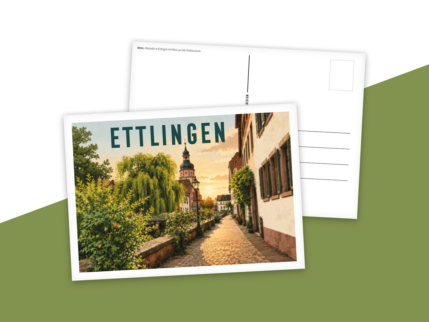 Heimatpostkarte: Ettlingen - Motiv: Albstraße mit Rathausturm