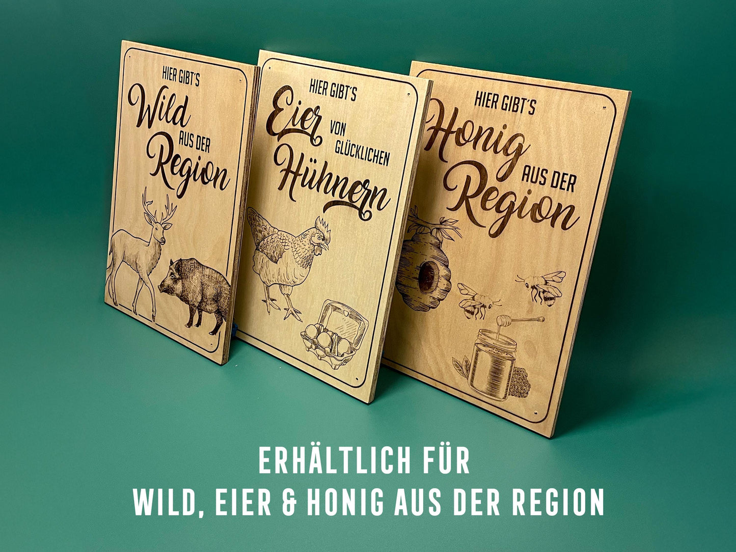 Holzschild „Hier gibt’s Honig aus der Region“ – Für Imker & Hofläden