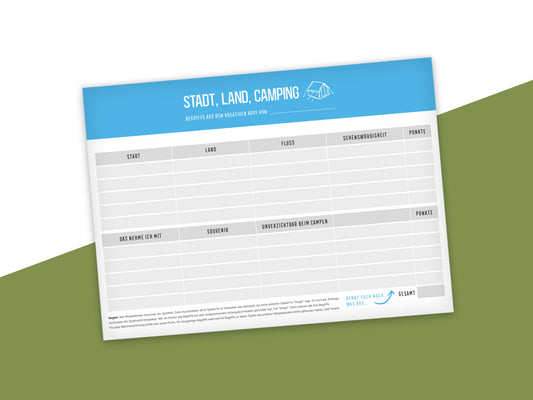 Spieleblock „Stadt, Land, Camping“ – Das kreative Camping-Spiel für unterwegs