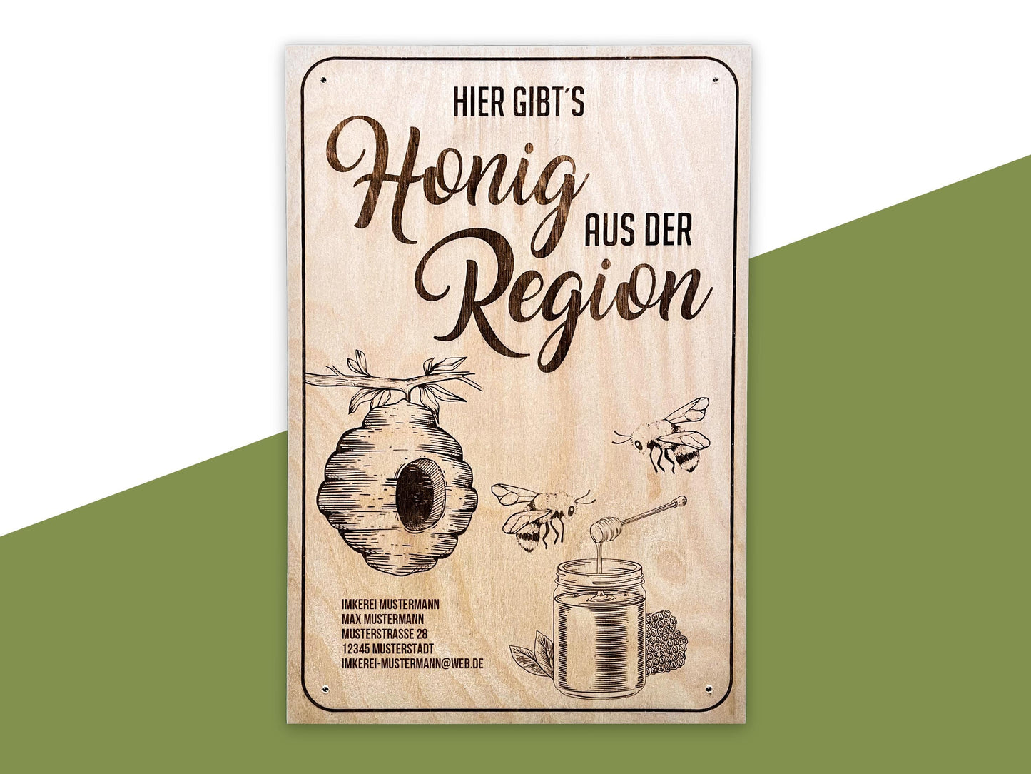 Holzschild „Hier gibt’s Honig aus der Region“ – Für Imker & Hofläden
