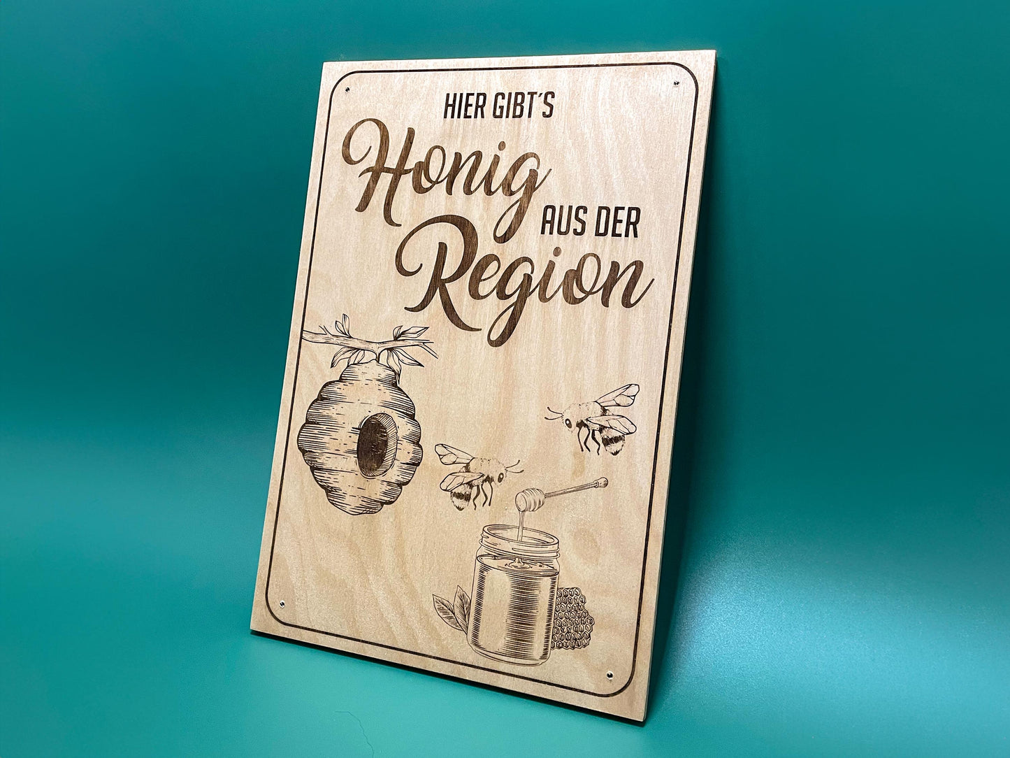 Holzschild „Hier gibt’s Honig aus der Region“ – Für Imker & Hofläden