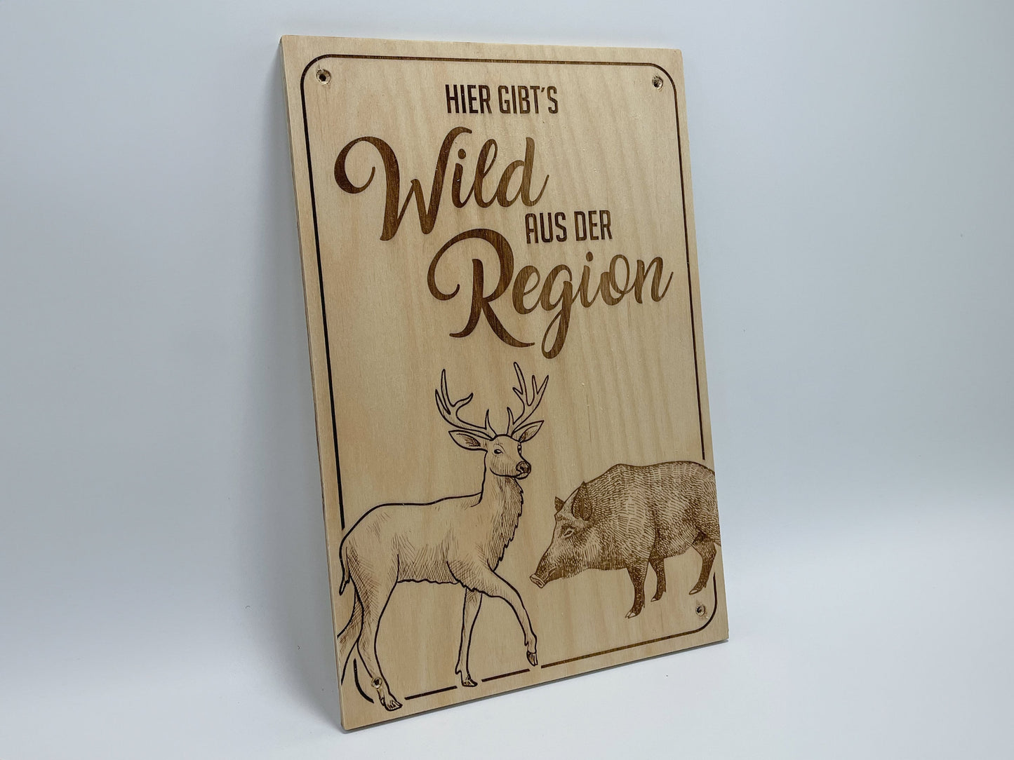 Holzschild „Hier gibt’s Wild aus der Region“ – Für Jäger, Metzger & Hofläden