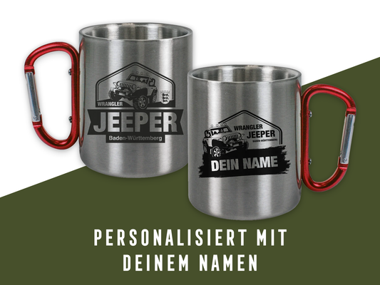 Wrangler Jeeper Baden-Württemberg – Edelstahl Tasse mit Karabinergriff