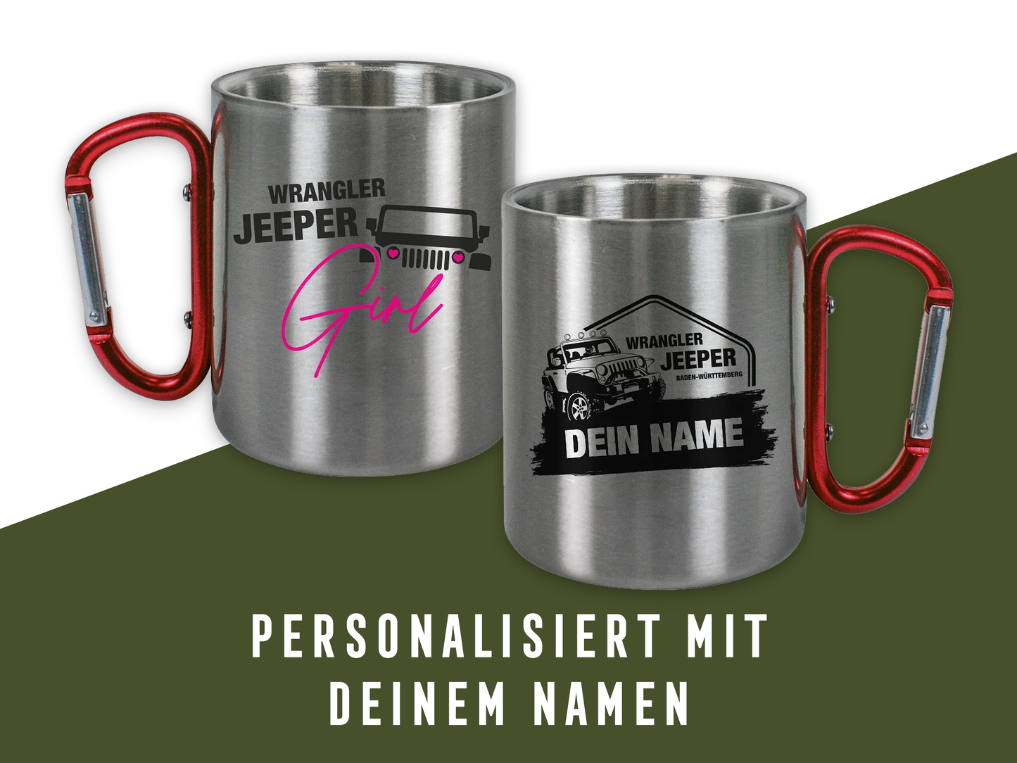 Wrangler Jeeper Girl – Edelstahl Tasse mit Karabinergriff