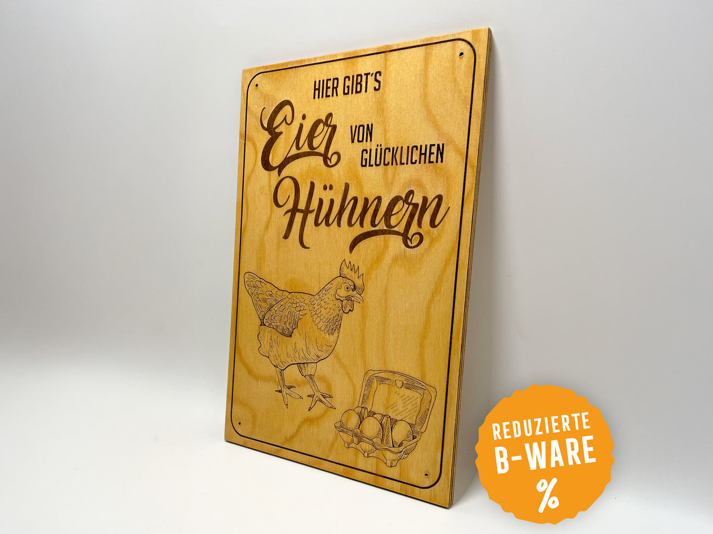 B-Ware: Schild "Hier gibts Eier von glücklichen Hühnern" - Holzschild | Eier | Hofladen | Eier aus der Region
