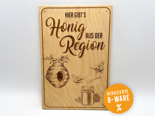 B-Ware: Schild "Hier gibts Honig aus der Region" - Holzschild | Imkerbedarf | Hofladen