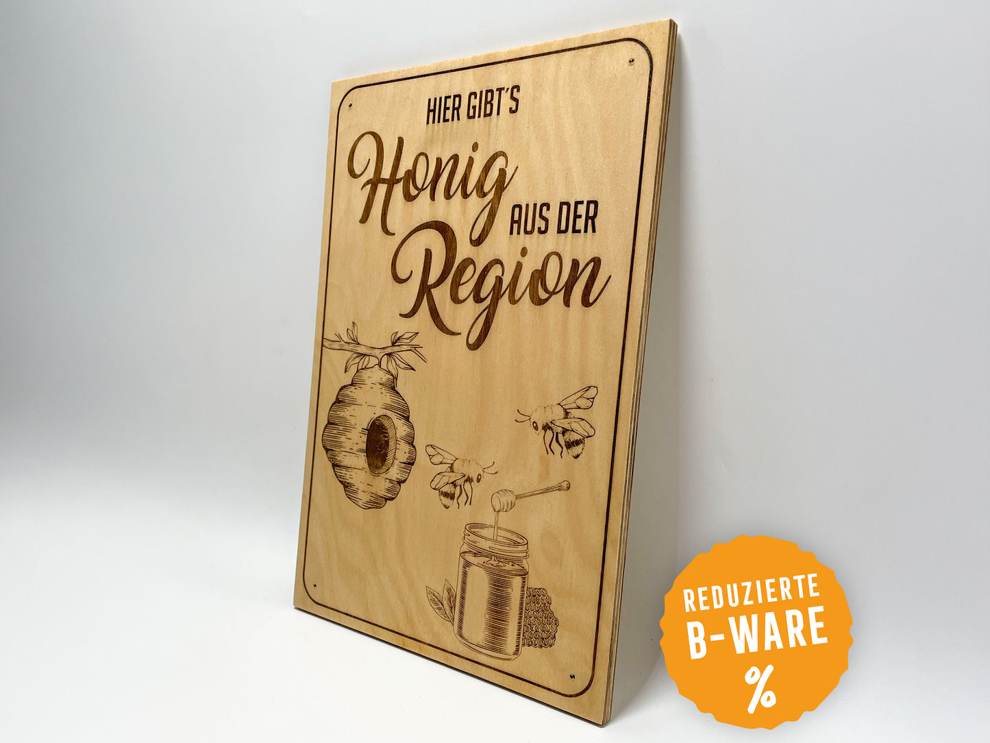 B-Ware: Schild "Hier gibts Honig aus der Region" - Holzschild | Imkerbedarf | Hofladen