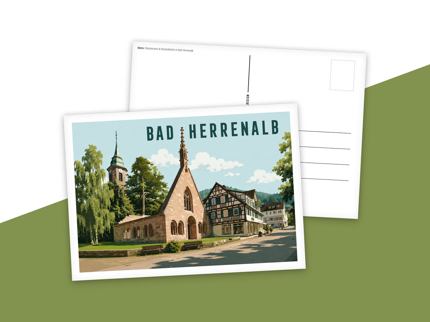 Heimatpostkarte: Bad Herrenalb - Motiv: Klosterruine & Klosterkirche in Bad Herrenalb