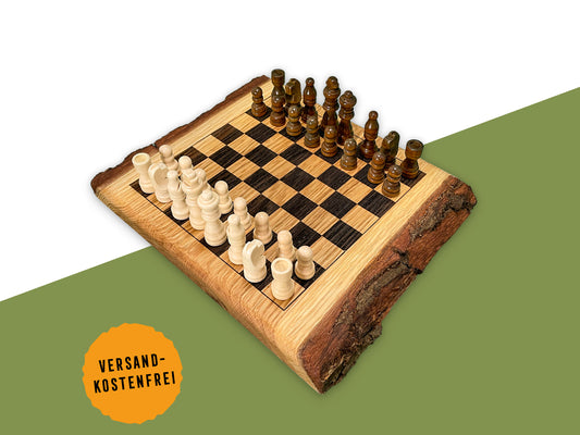 Rustikales Schachbrett Eiche | Handgemachtes Schachspiel mit Figuren | Wohnaccessoire & Geschenkidee