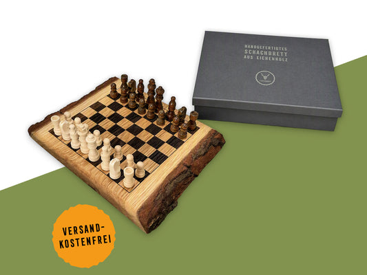 Rustikales Schachbrett Eiche | Handgemachtes Schachspiel mit Figuren | Wohnaccessoire & Geschenkidee