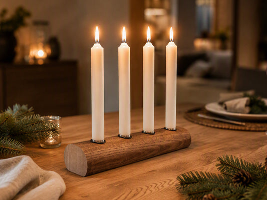 Upcycling Adventskranz aus altem Eichen-Tischbein – nachhaltiges Einzelstück für die Adventszeit