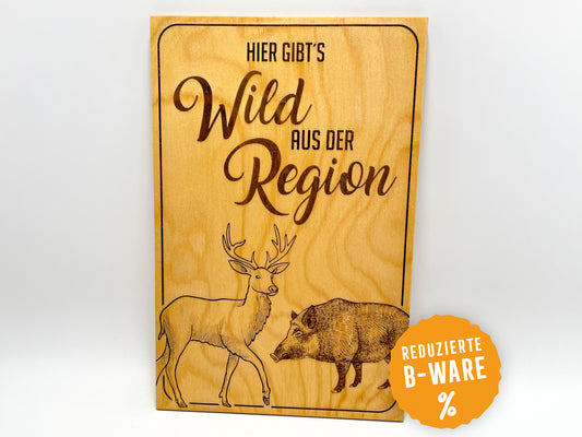 B-Ware: Schild "Hier gibts Wild aus der Region" - Holzschild | Jagdbedarf | Hofladen