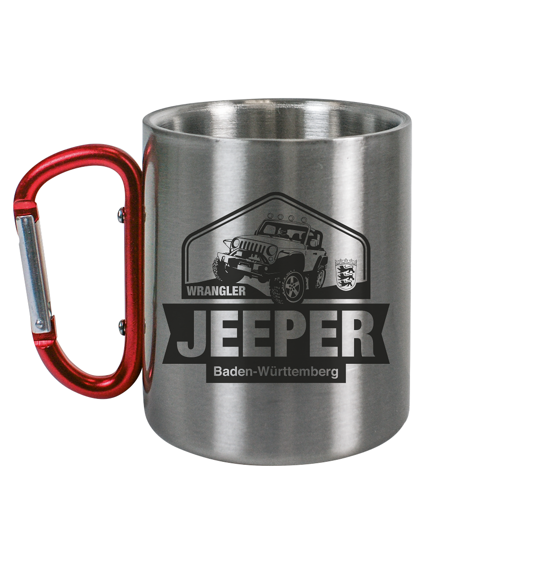Wrangler Jeeper Baden-Württemberg – Edelstahl Tasse mit Karabinergriff
