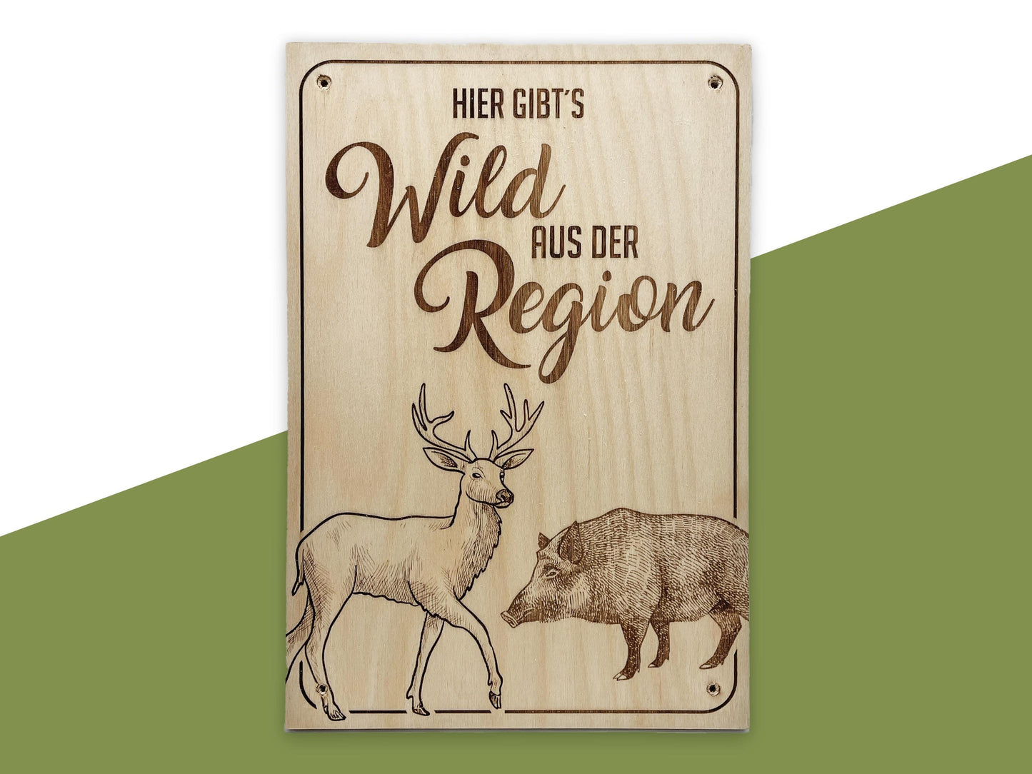 Holzschild „Hier gibt’s Wild aus der Region“ – Für Jäger, Metzger & Hofläden