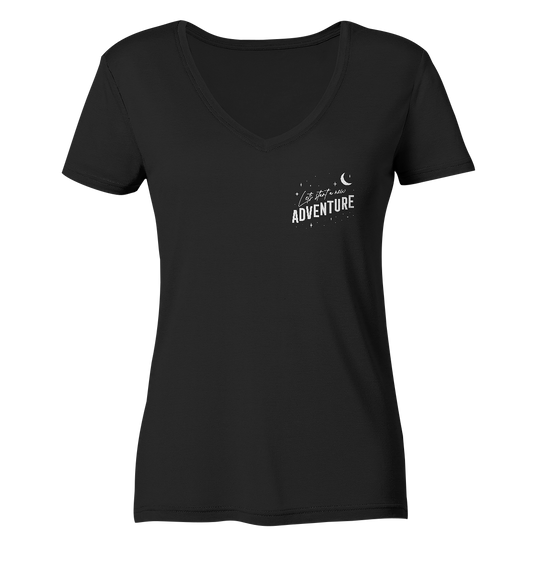 Ladies V-Neck Shirt „Let’s Start a New Adventure – Camping“